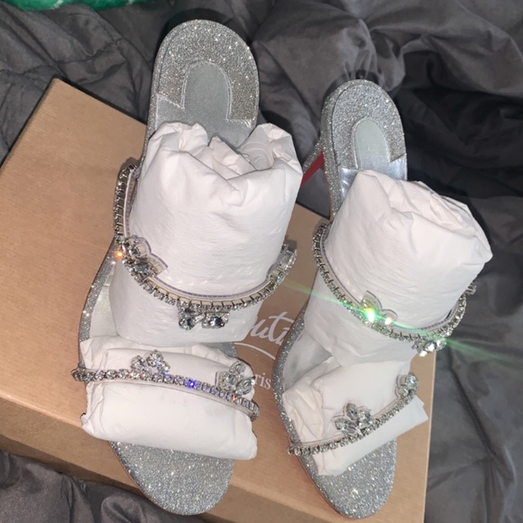Christian Louboutin Silver Glitter “ Just Queen “ Heels - Picture 1 of 9